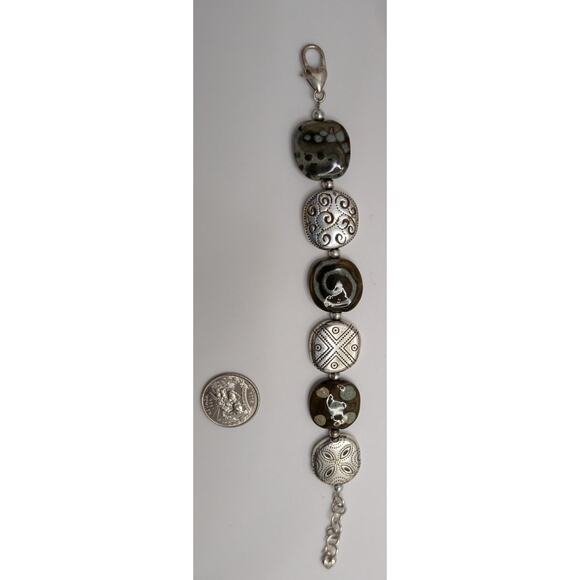 Brighton Ceramic & Silver Tone Link Bracelet 7.5 Inch Adjustable - Picture 10 of 10